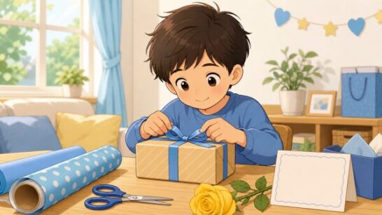 父の日のプレゼントを準備するイラスト