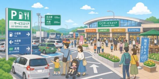 サービスエリアの混雑のイラスト