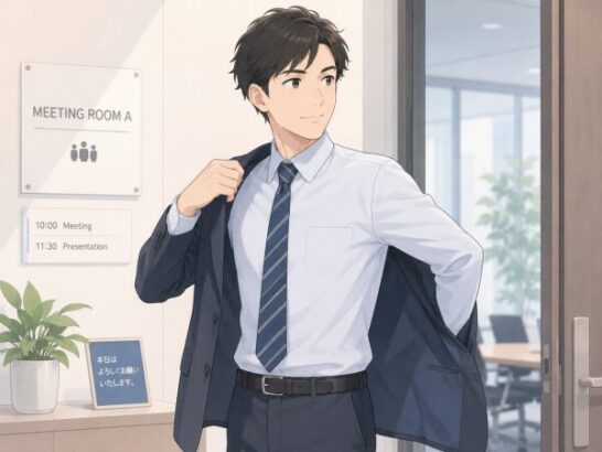 ジャケットを羽織る男性