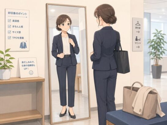 服装を確認しているイラスト