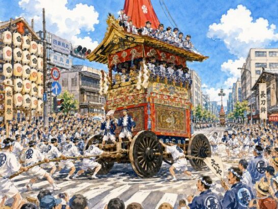祇園祭の山鉾巡行と辻回し