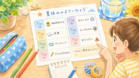 学校から配られる夏休み予定表イメージ
