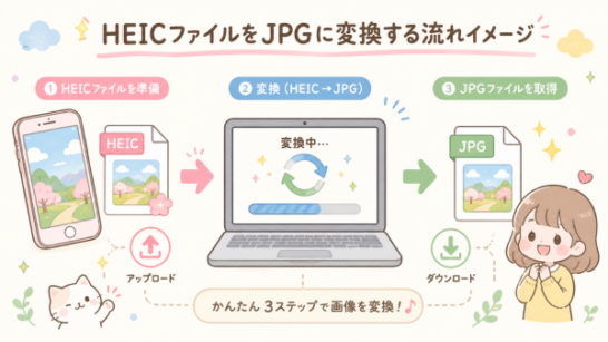 HEICファイルをJPGに変換する流れイメージ