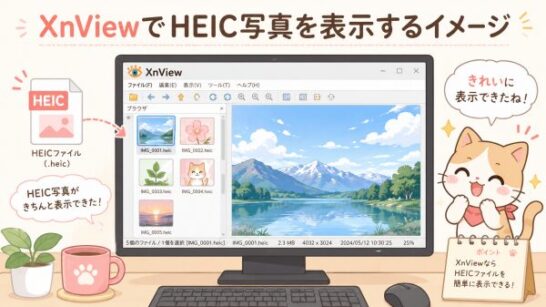 XnViewでHEIC写真を表示するイメージ