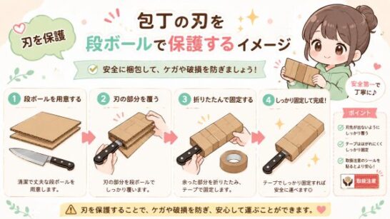 包丁の刃を段ボールで保護するイメージ