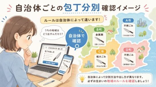 自治体ごとの包丁分別確認イメージ