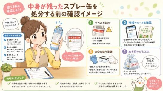 中身が残ったスプレー缶を処分する前の確認イメージ