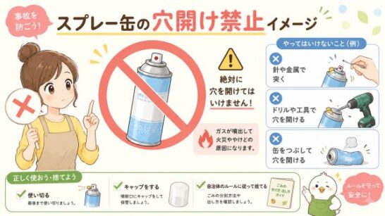 スプレー缶の穴開け禁止イメージ