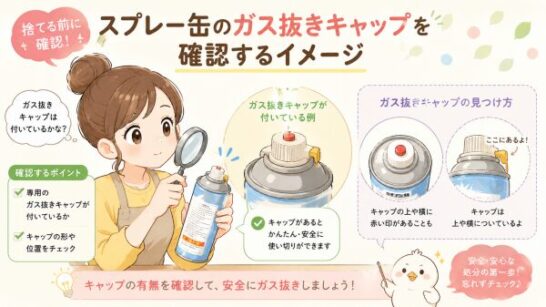 スプレー缶のガス抜きキャップを確認するイメージ