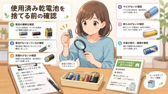 使用済み乾電池を捨てる前の確認イメージ