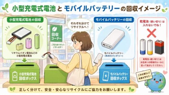 小型充電式電池とモバイルバッテリーの回収イメージ