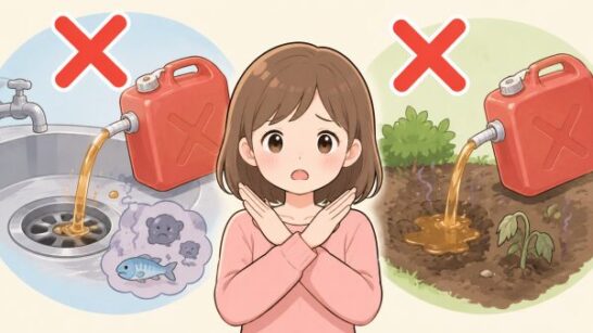 灯油を排水口や土に流してはいけないイメージ