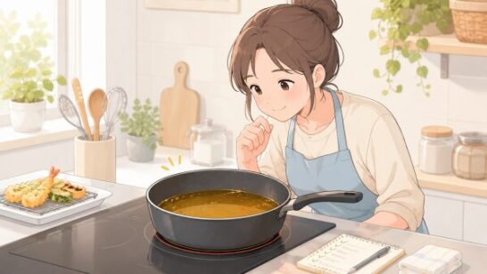 揚げ物後の油を捨てる前の確認イメージ