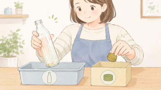 びん製の油容器とキャップ分別イメージ