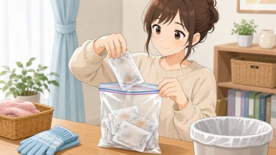 ジップ袋でカイロを一時保管するイメージ