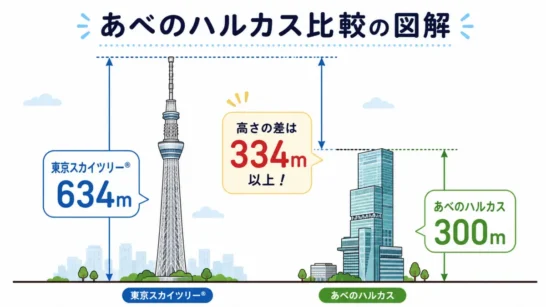 東京スカイツリーとあべのハルカスの高さ比較