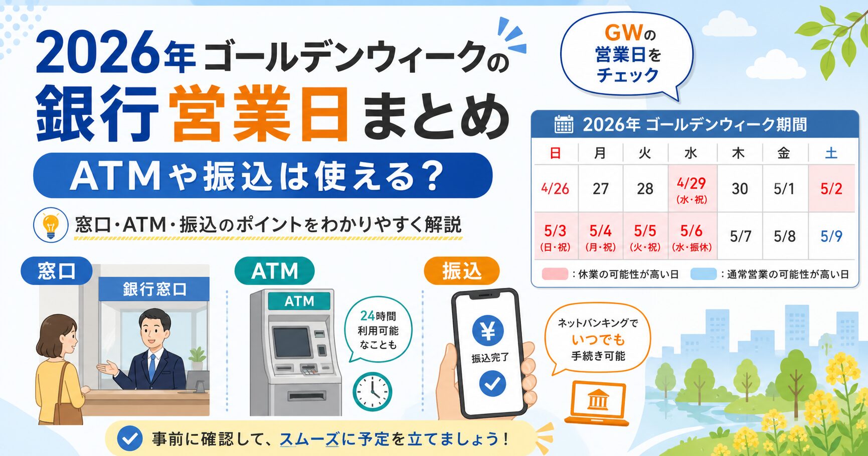 2026年GW銀行営業日について解説しています。