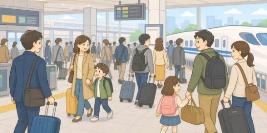帰省ラッシュのイメージのイラスト