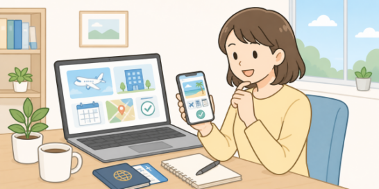 旅行の予約の女性のイラスト
