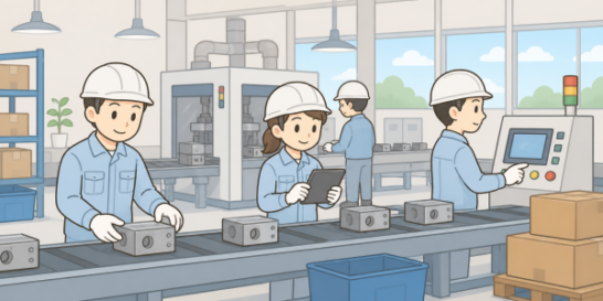 製造ラインで働くイラスト