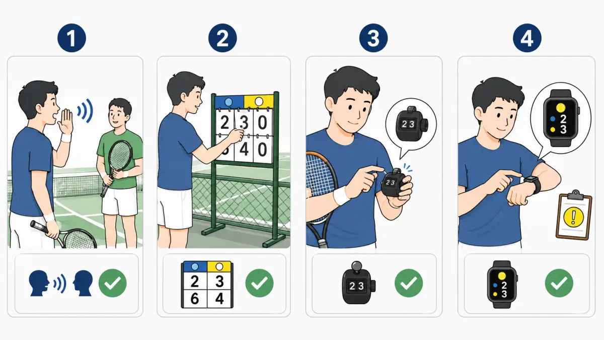 テニスのスコアを声・スコアボード・手動カウンター・スマートウォッチで記録する方法の比較