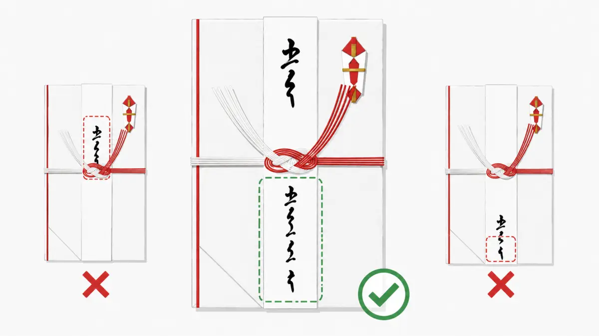 ご祝儀袋の短冊で水引より下の中央に名前を書く正しい位置