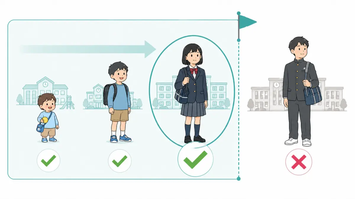 乳幼児と小学生と中学生は中学生以下に含まれ高校生は含まれない範囲