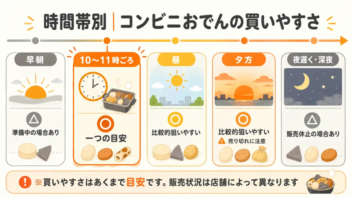 時間帯別に見たコンビニおでんの買いやすさの目安