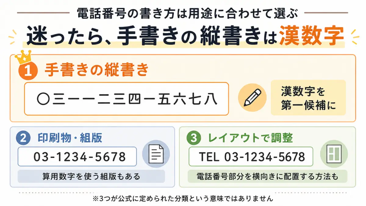 漢数字・算用数字・横向き配置の選び方を比較した図解