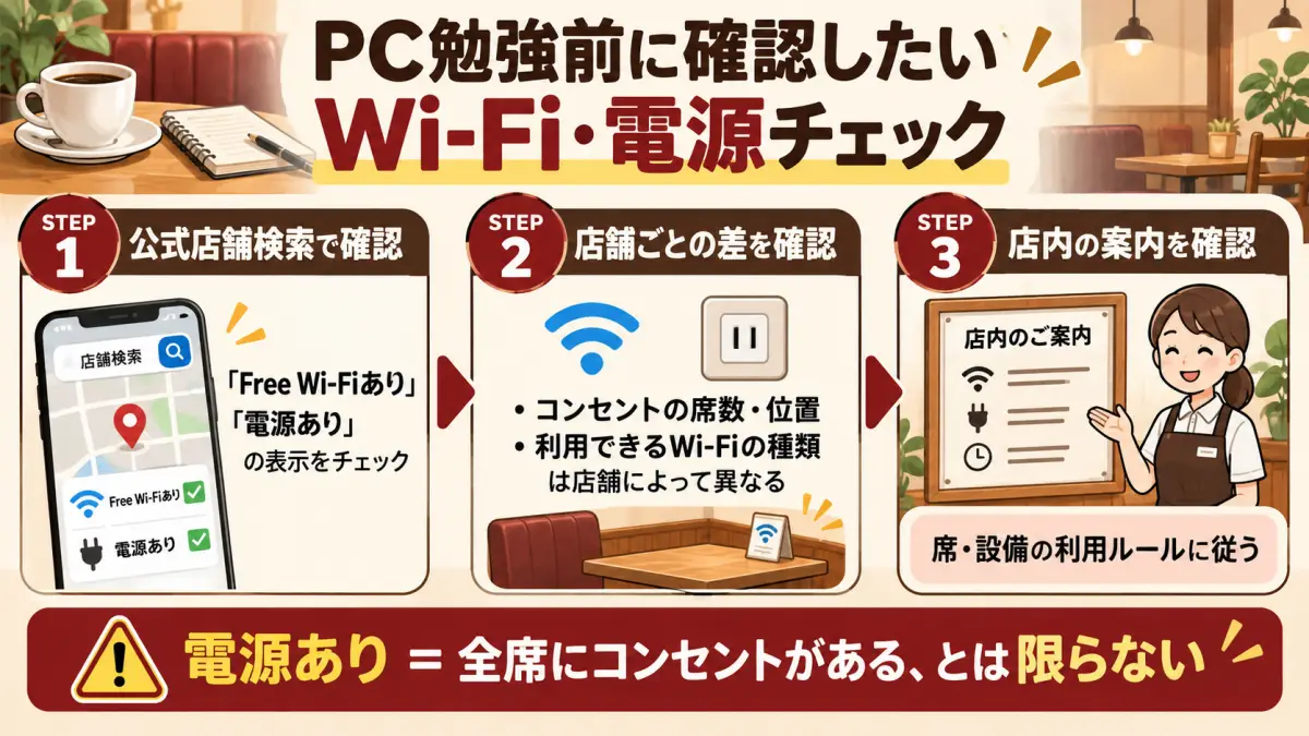 PC勉強前に確認したいコメダのWi-Fiと電源のチェック手順