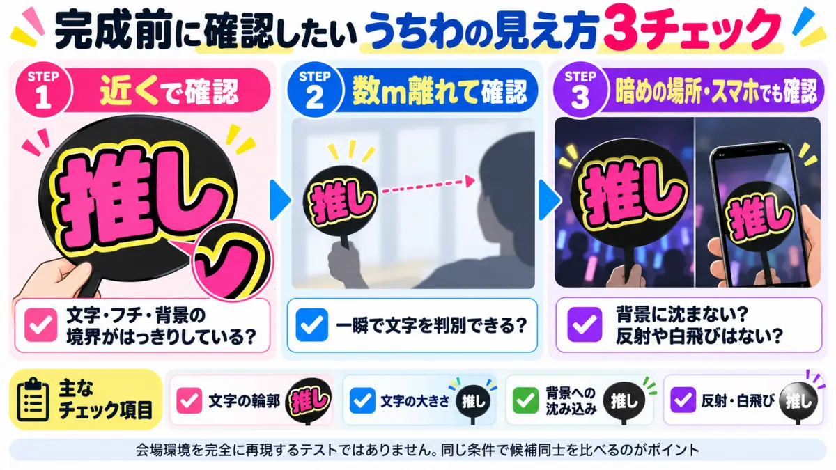 うちわ完成前に近距離・離れた位置・暗所で見え方を確認する3ステップ